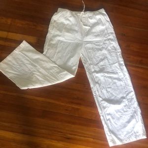 White wide leg linen pants